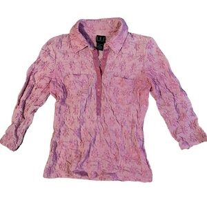 Vintage Pink Quarter Sleeve Collared Top Size Medium